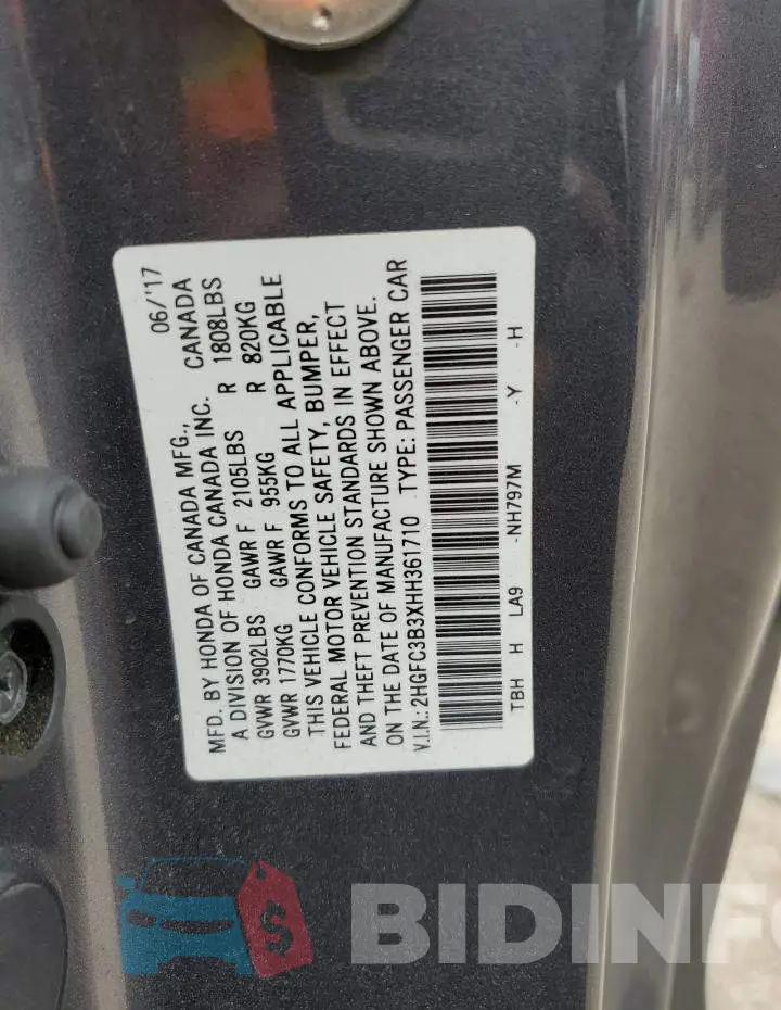 2HGFC3B3XHH361710 Photo# 12