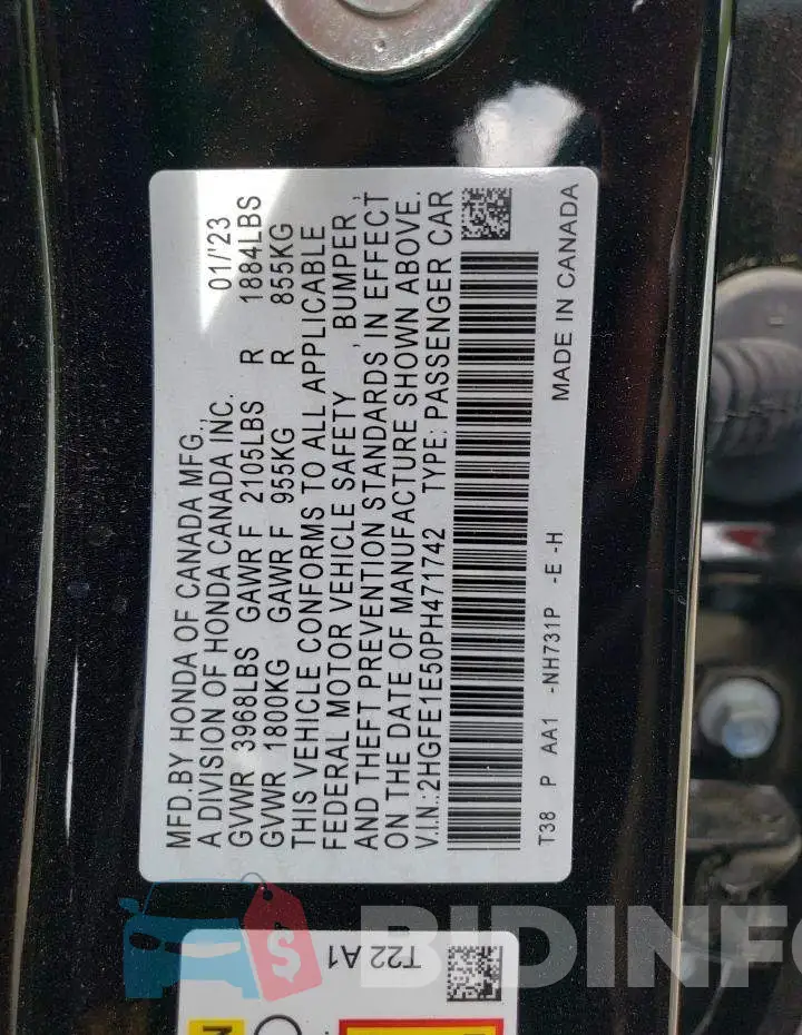 2HGFE1E50PH471742 Photo# 12