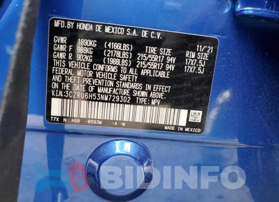 3CZRU6H53NM729302 Photo# 13