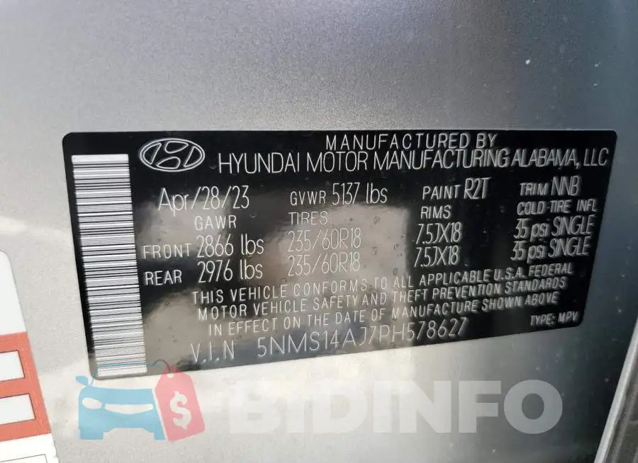 5NMS14AJ7PH578627 Photo# 13