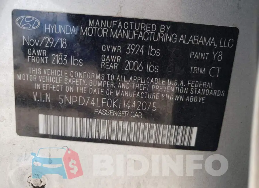5NPD74LF0KH442075 Photo# 13