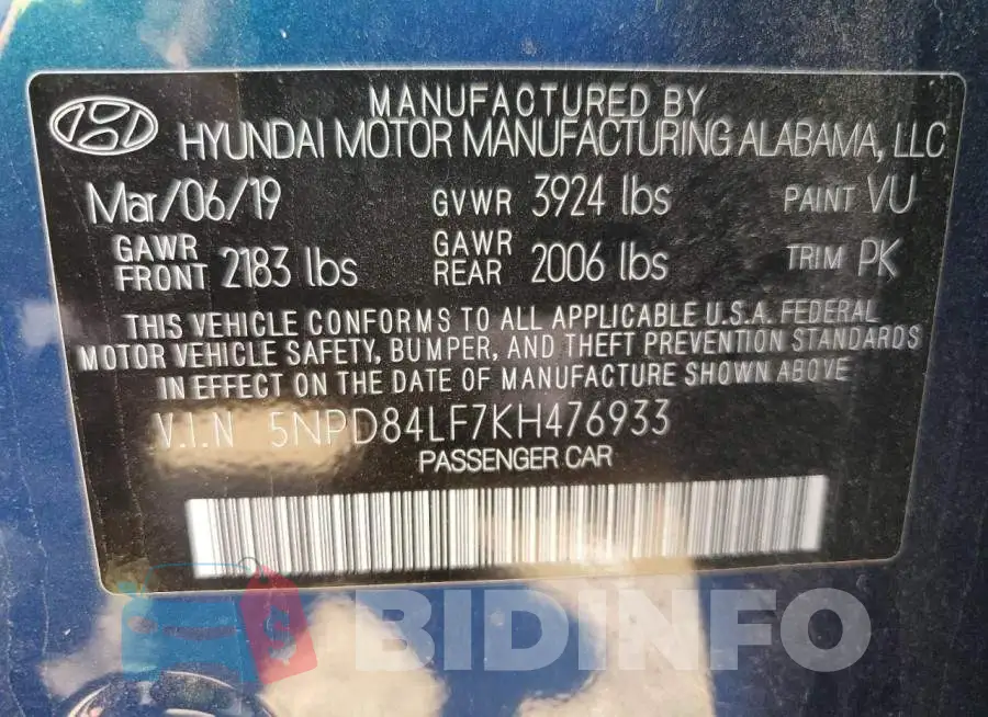 5NPD84LF7KH476933 Photo# 12