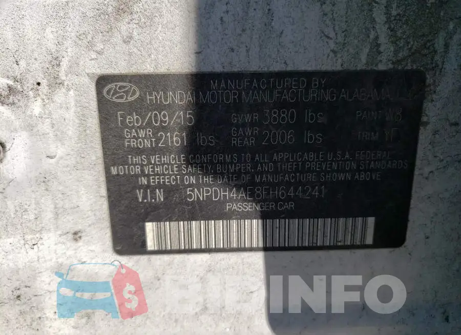 5NPDH4AE8FH644241 Photo# 12