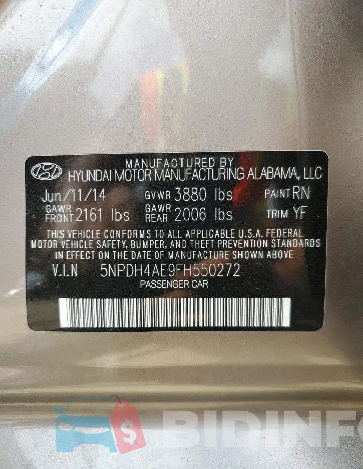 5NPDH4AE9FH550272 Photo# 12