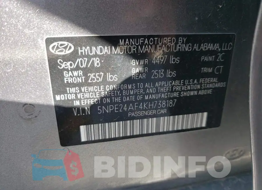 5NPE24AF4KH738187 Photo# 13