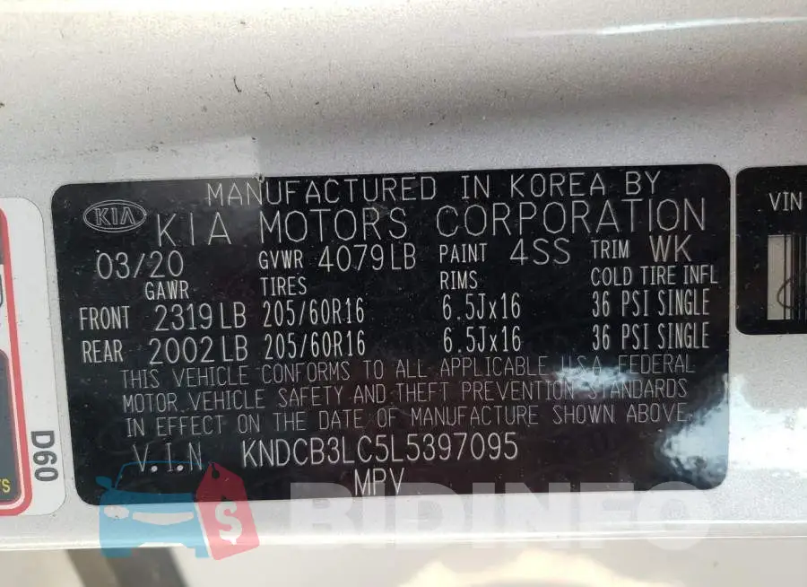 KNDCB3LC5L5397095 Photo# 12