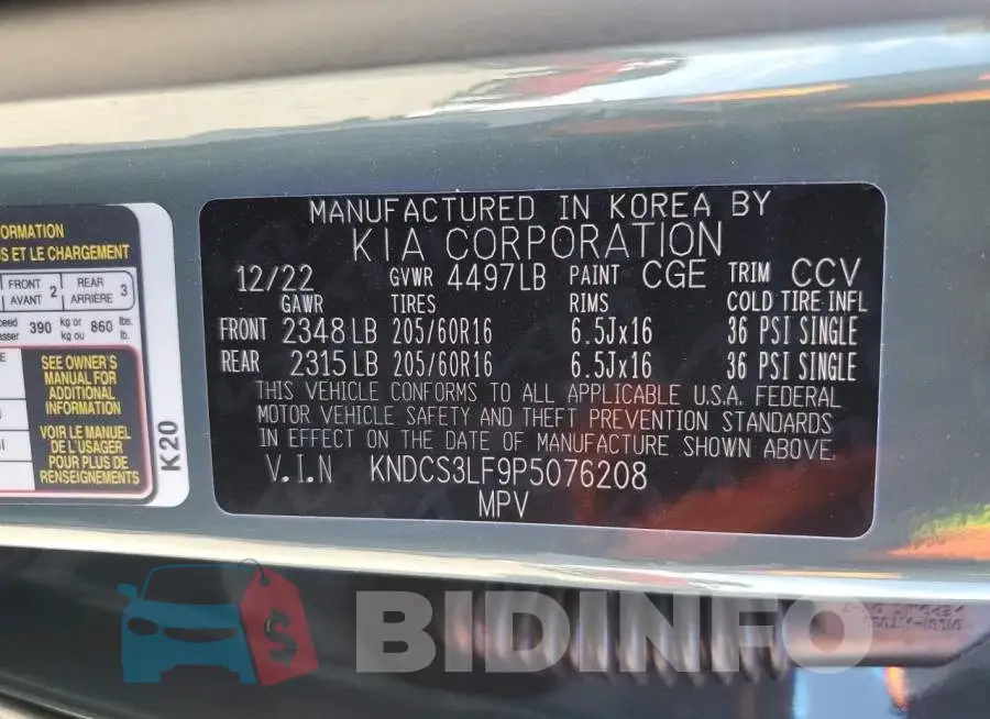 KNDCS3LF9P5076208 Photo# 12