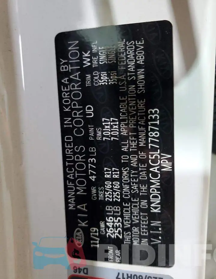KNDPMCAC5L7787133 Photo# 13