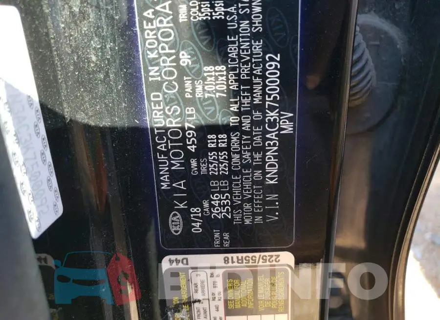 KNDPN3AC3K7500092 Photo# 12