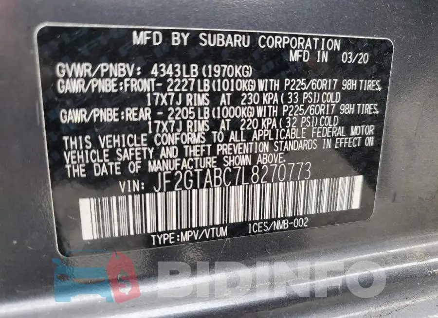 JF2GTABC7L8270773 Photo# 12