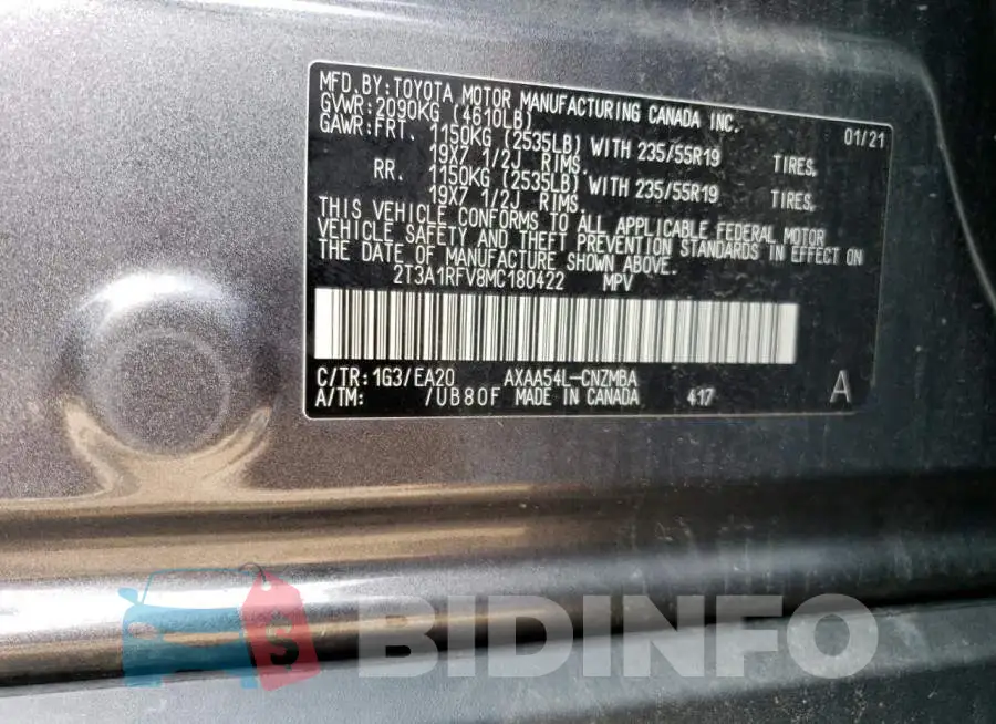 2T3A1RFV8MC180422 Photo# 13
