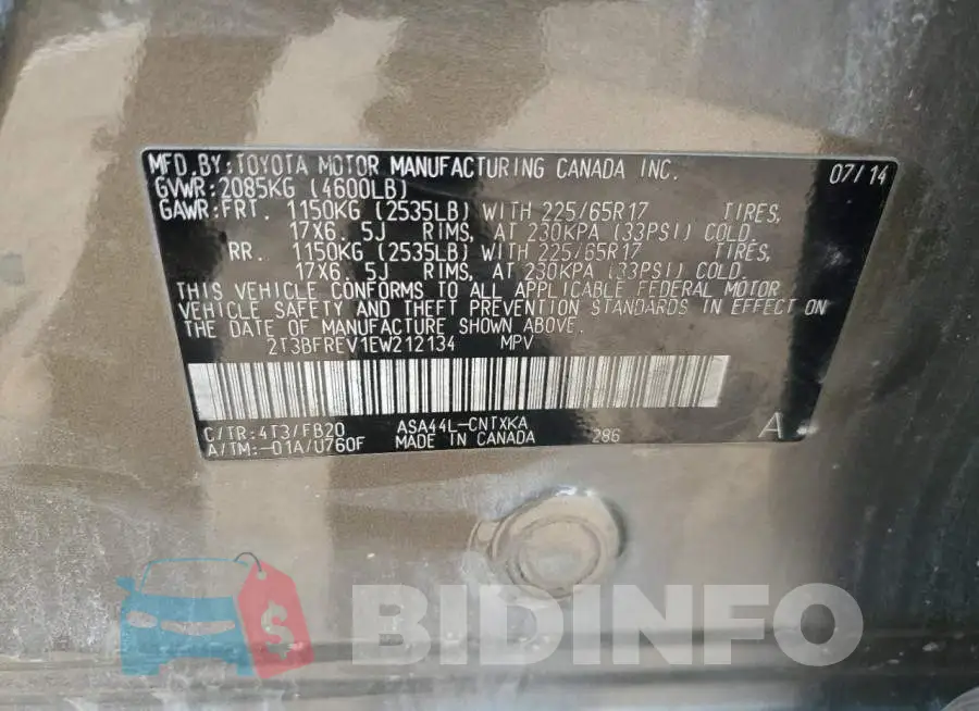 2T3BFREV1EW212134 Photo# 12