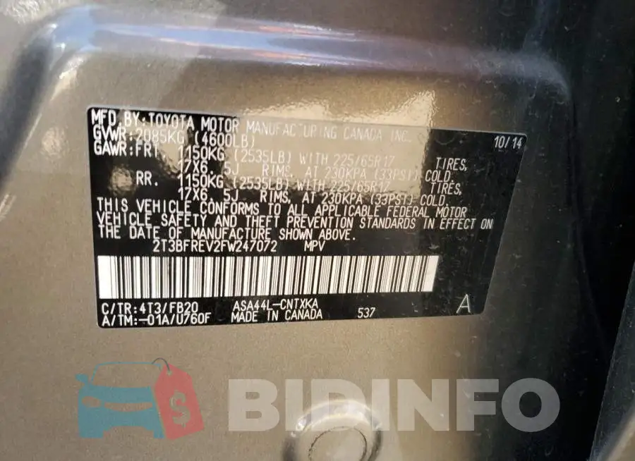 2T3BFREV2FW247072 Photo# 13
