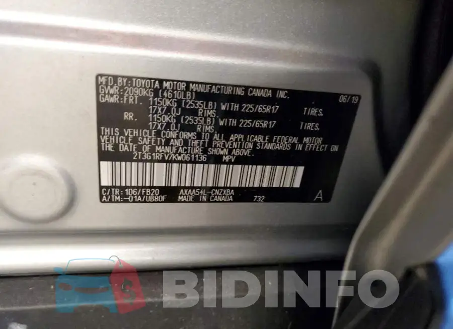 2T3G1RFV7KW061136 Photo# 12