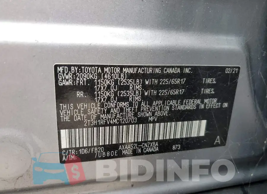 2T3H1RFV4MC120703 Photo# 14