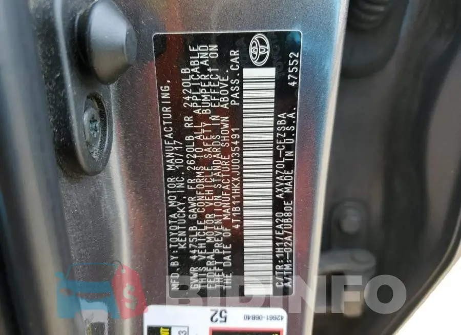 4T1B11HKXJU035491 Photo# 12