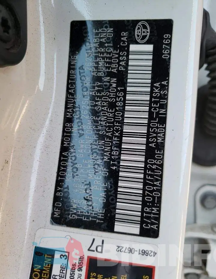 4T1BF1FK3FU018561 Photo# 12