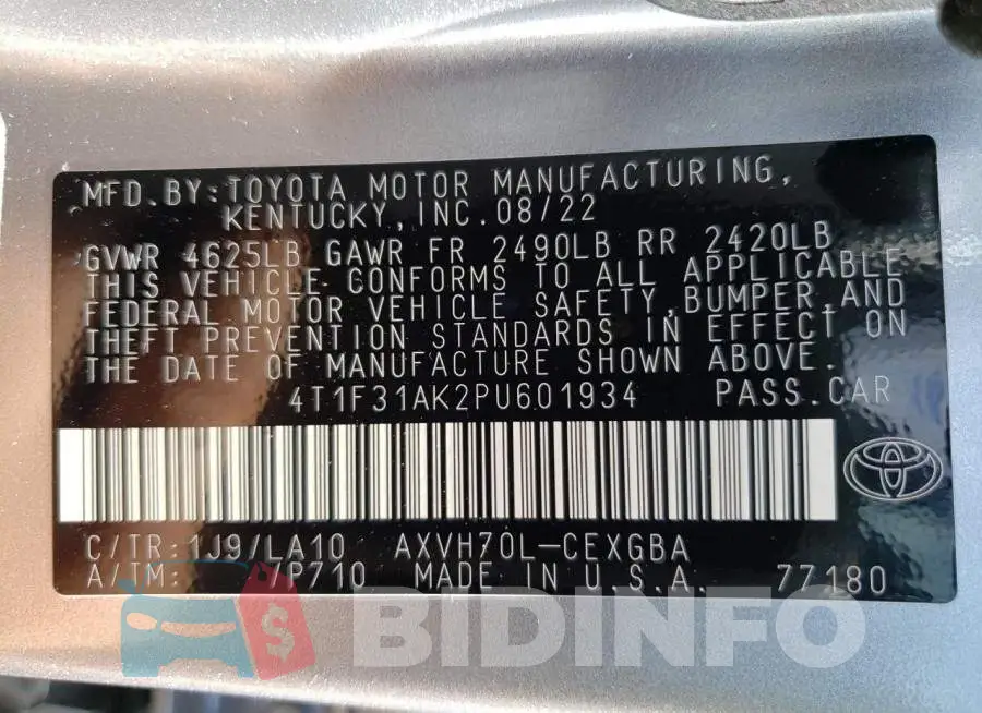 4T1F31AK2PU601934 Photo# 12