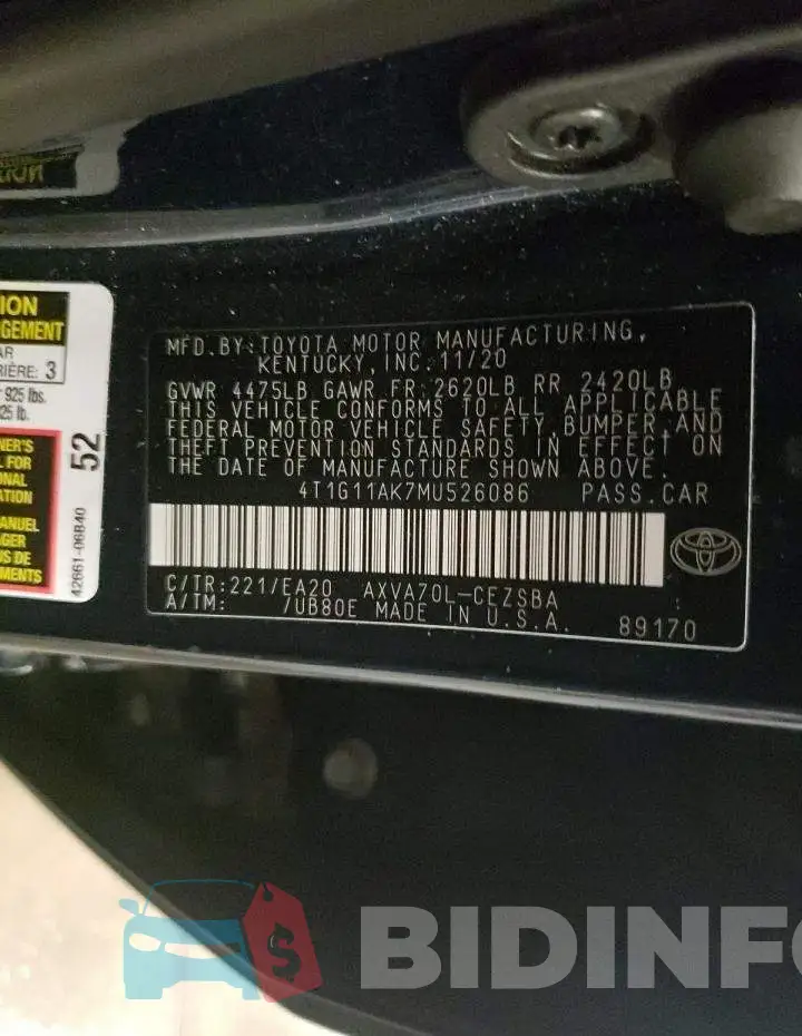 4T1G11AK7MU526086 Photo# 12
