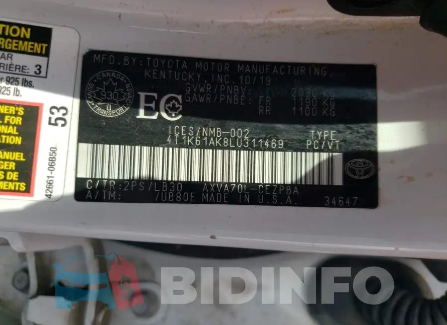 4T1K61AK8LU311469 Photo# 12