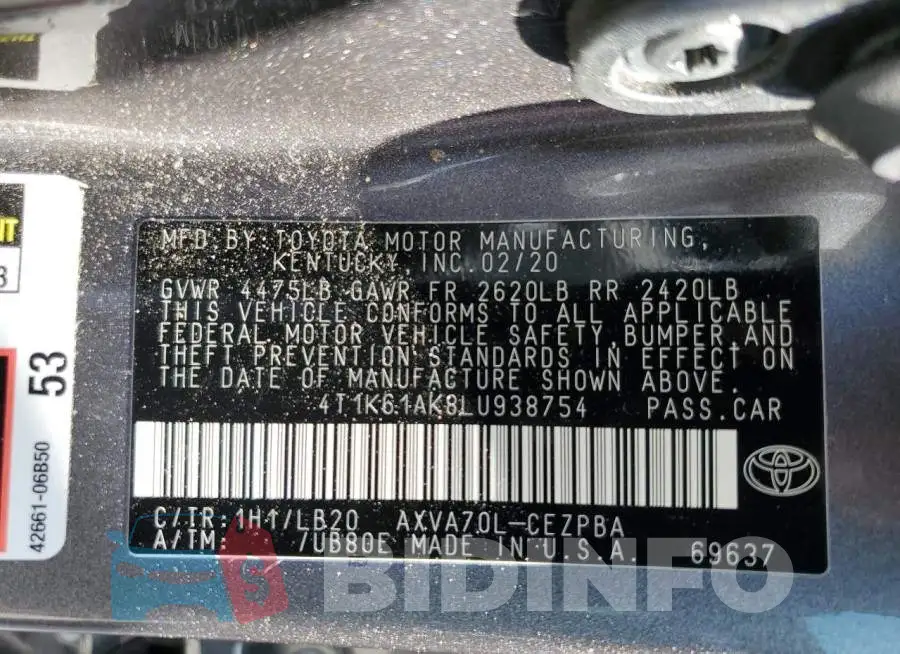 4T1K61AK8LU938754 Photo# 12