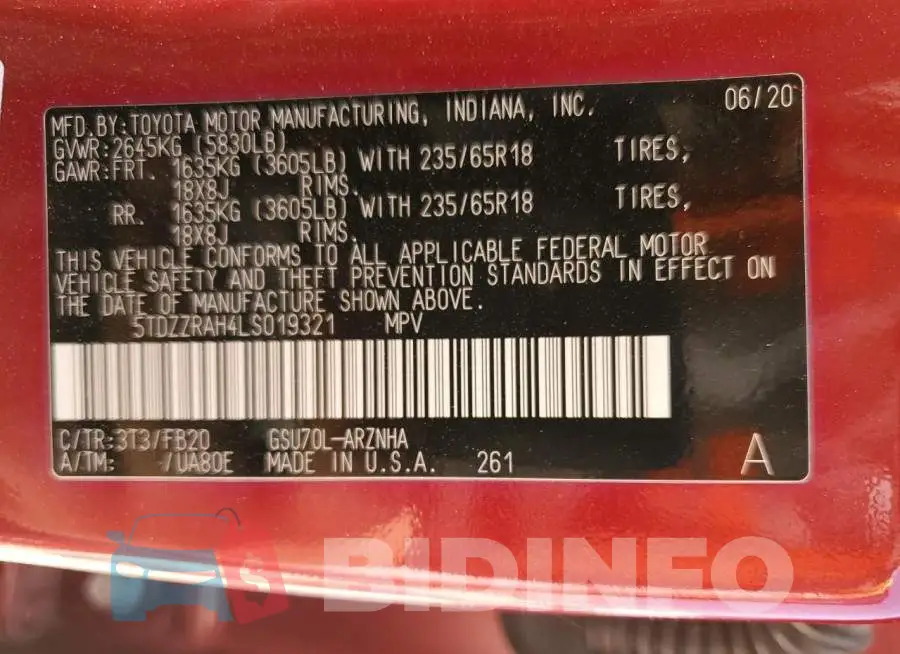 5TDZZRAH4LS019321 Photo# 12