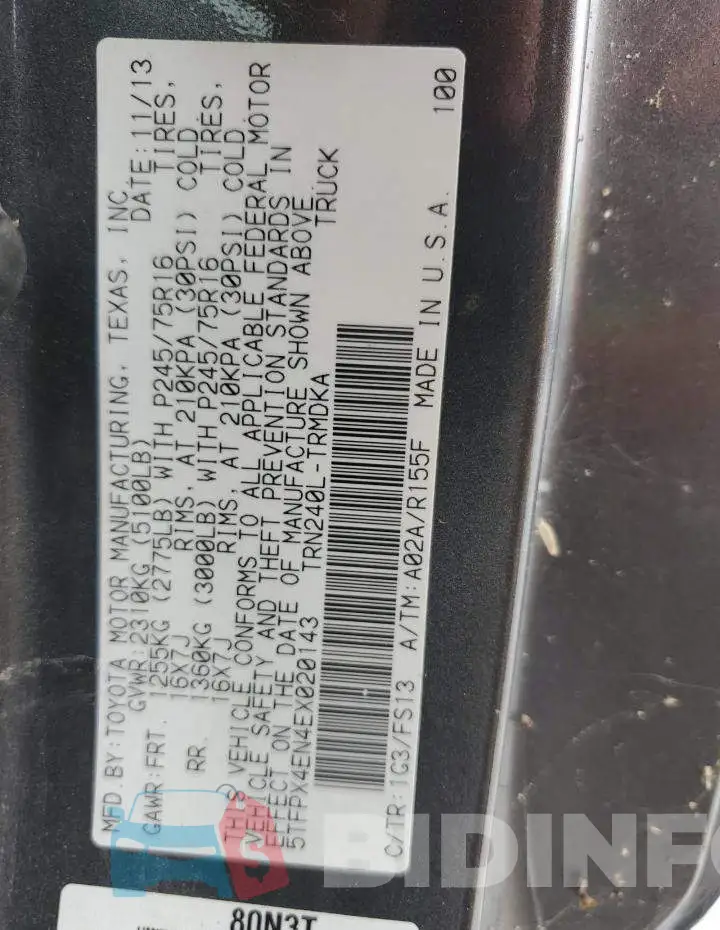 5TFPX4EN4EX020143 Photo# 12