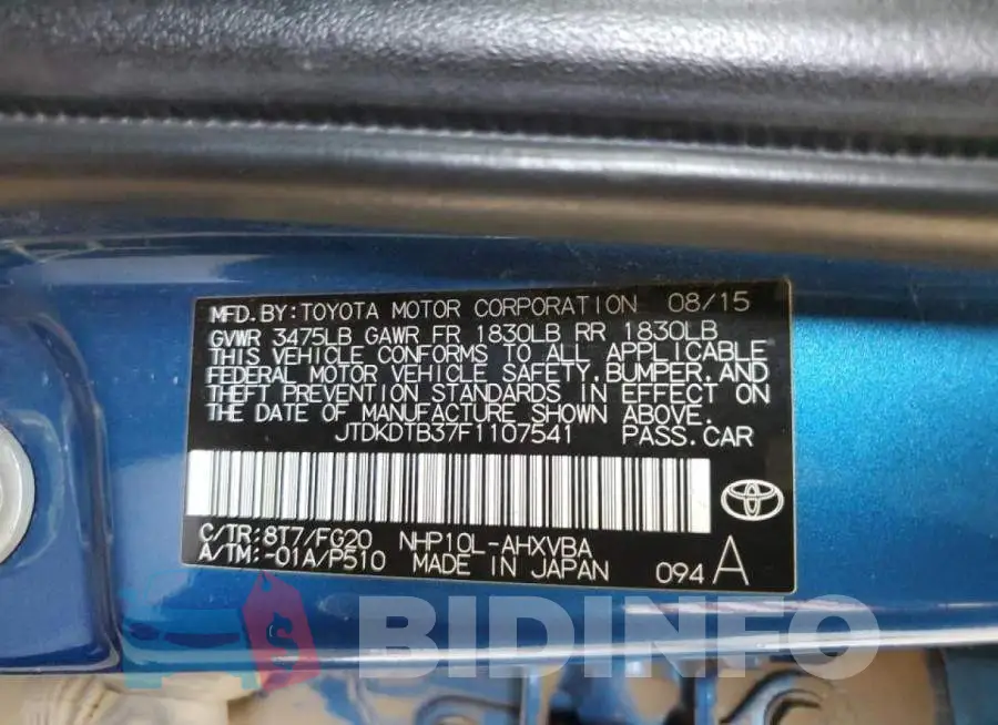 JTDKDTB37F1107541 Photo# 12