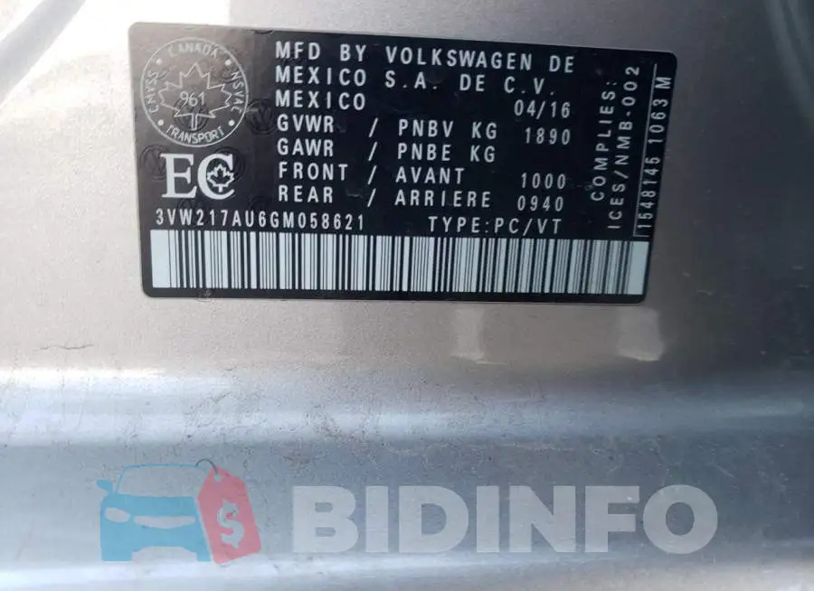 3VW217AU6GM058621 Photo# 13