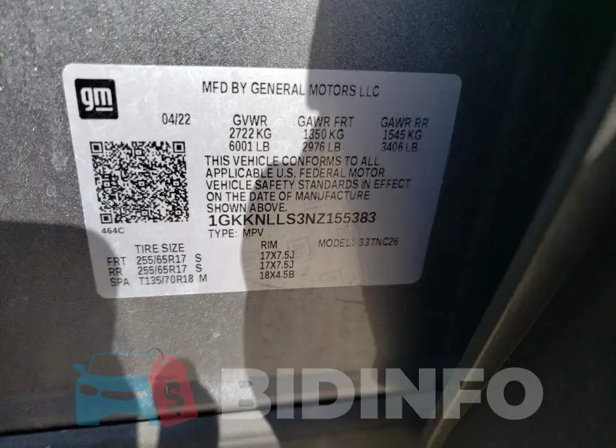 1GKKNLLS3NZ155383 Photo# 12