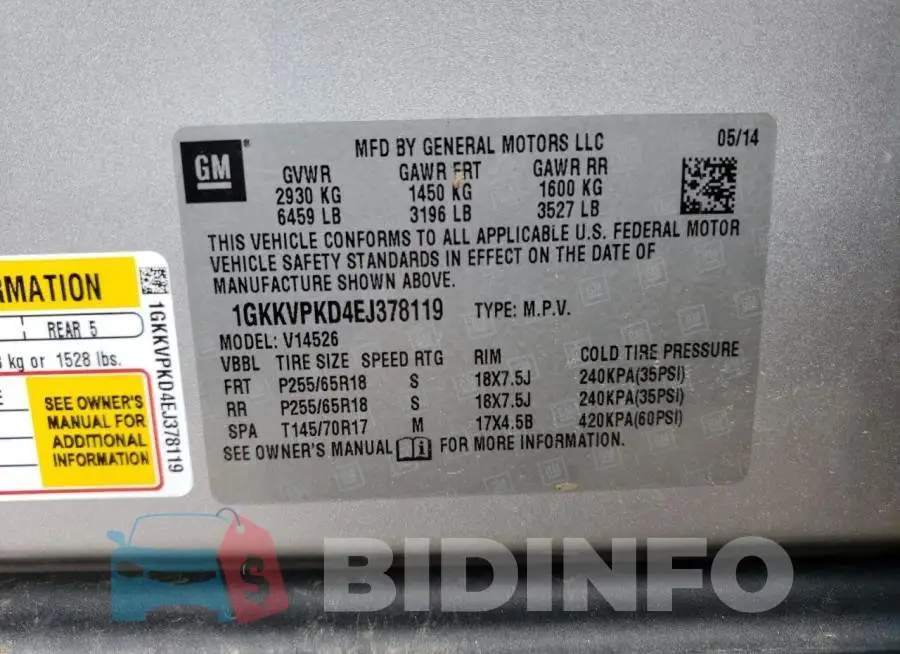 1GKKVPKD4EJ378119 Photo# 13