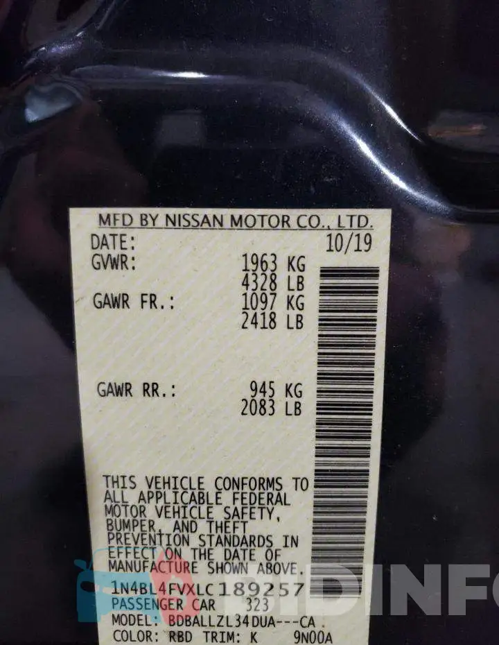 1N4BL4FVXLC189257 Photo# 12