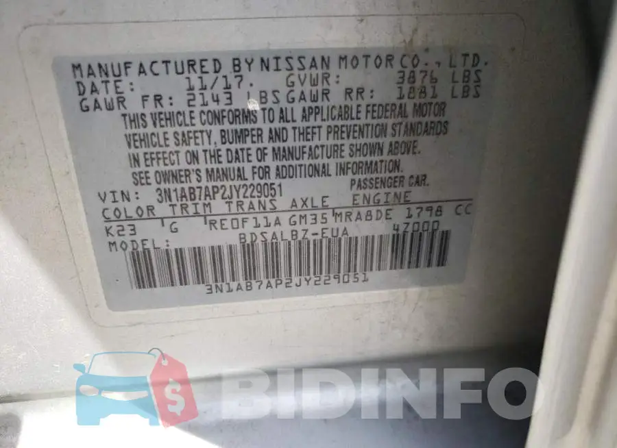 3N1AB7AP2JY229051 Photo# 12
