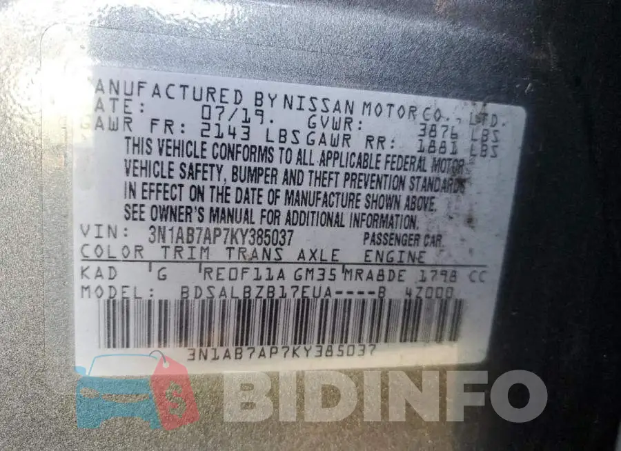 3N1AB7AP7KY385037 Photo# 12