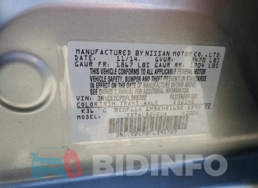 3N1CE2CP2FL395722 Photo# 12