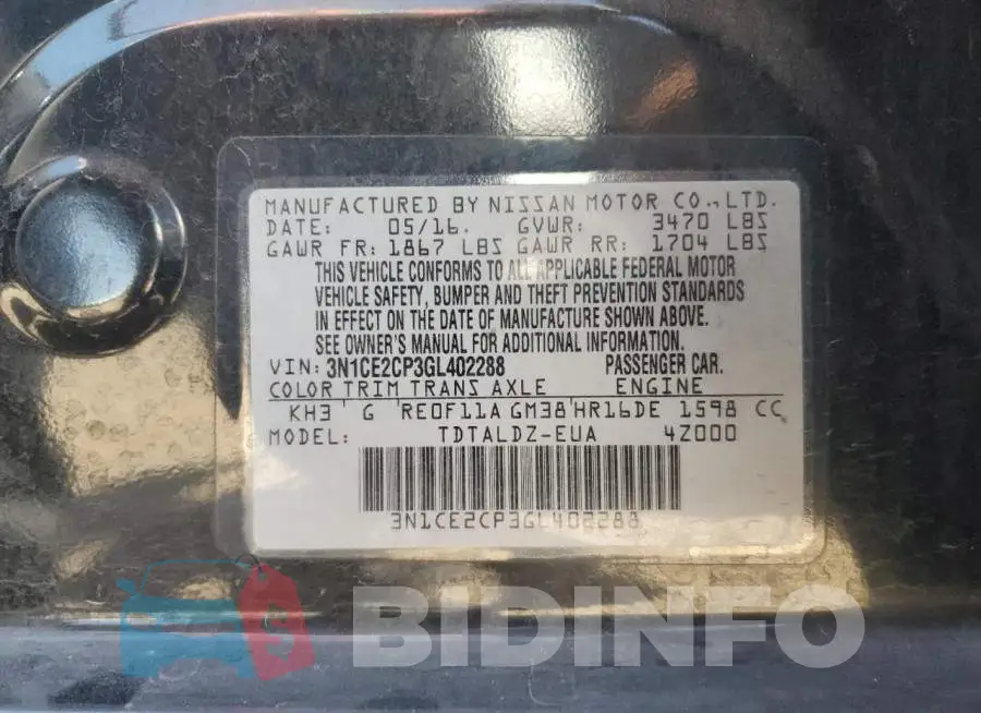 3N1CE2CP3GL402288 Photo# 12