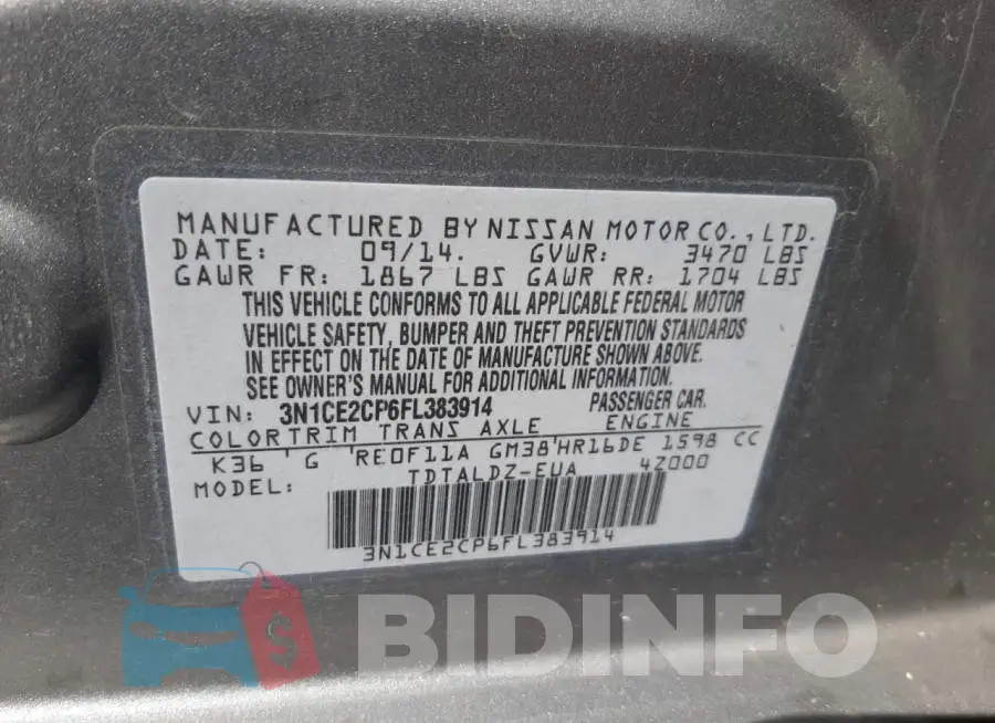 3N1CE2CP6FL383914 Photo# 13