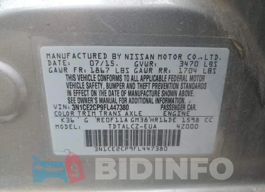 3N1CE2CP9FL447380 Photo# 13