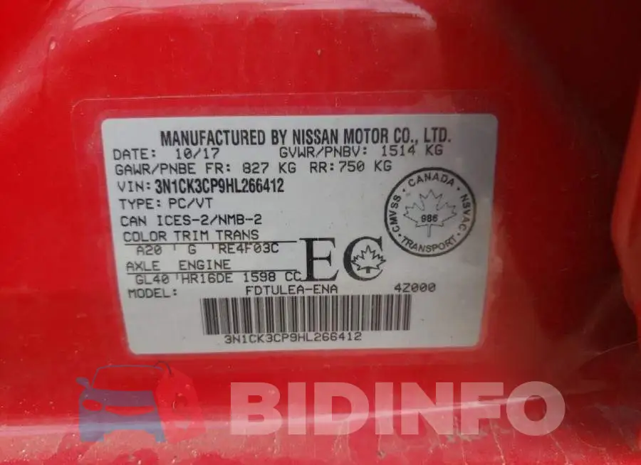 3N1CK3CP9HL266412 Photo# 12