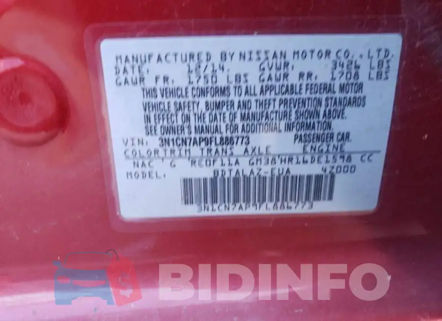 3N1CN7AP9FL886773 Photo# 12