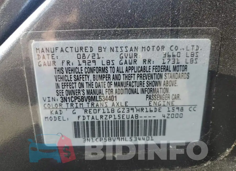 3N1CP5BV9ML534401 Photo# 13