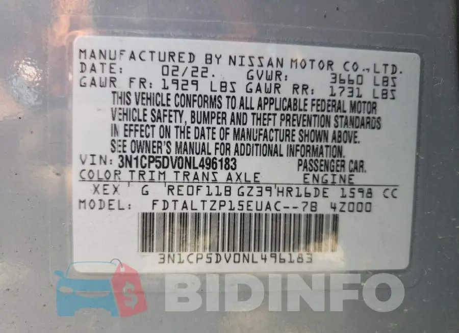 3N1CP5DV0NL496183 Photo# 12