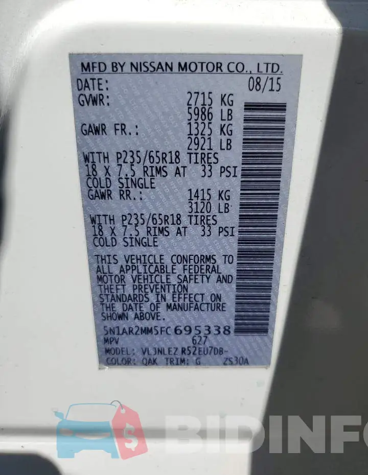 5N1AR2MM5FC695338 Photo# 13