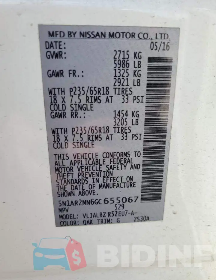 5N1AR2MN6GC655067 Photo# 13
