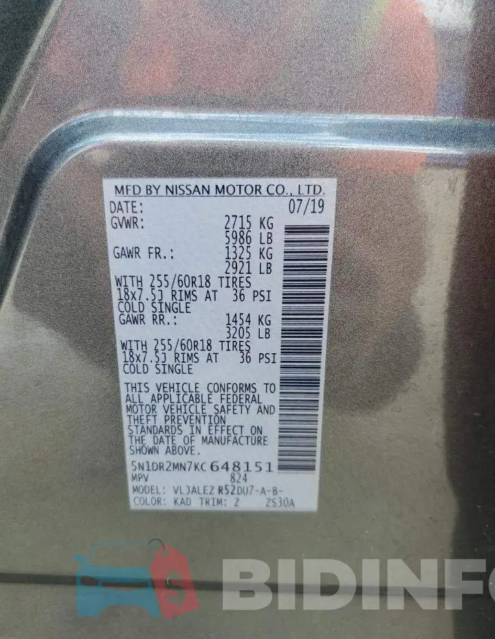5N1DR2MN7KC648151 Photo# 13