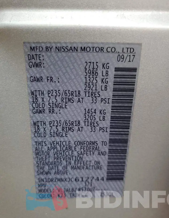 5N1DR2MNXJC612744 Photo# 13