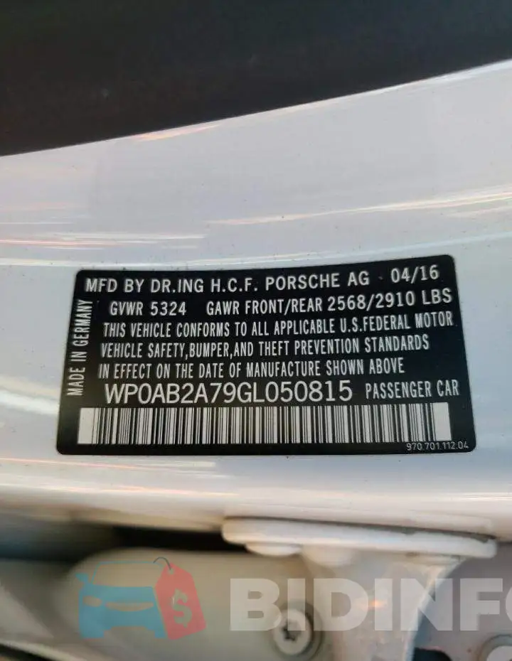 WP0AB2A79GL050815 Photo# 12