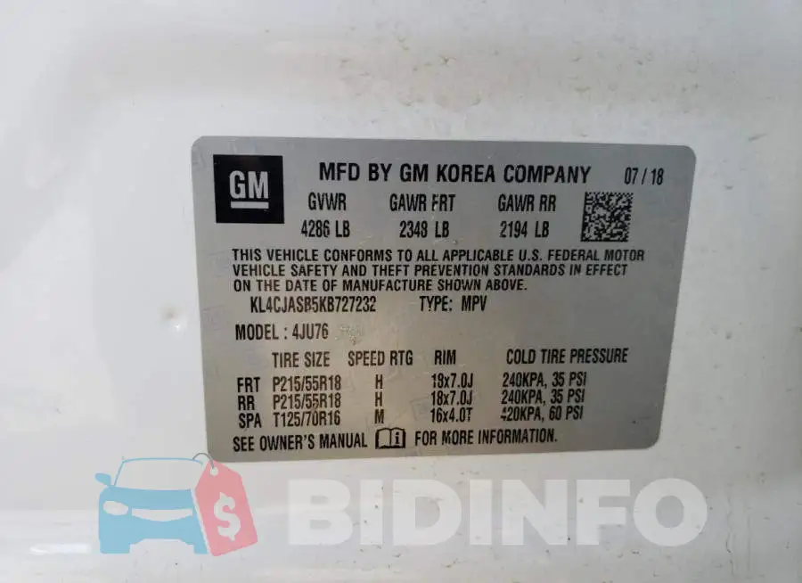 KL4CJASB5KB727232 Photo# 13