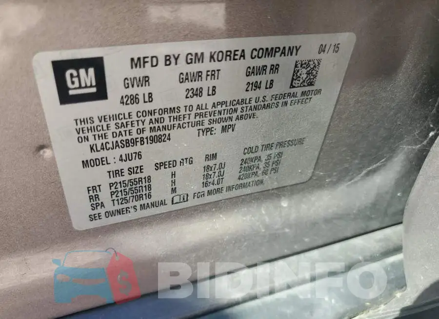 KL4CJASB9FB190824 Photo# 13