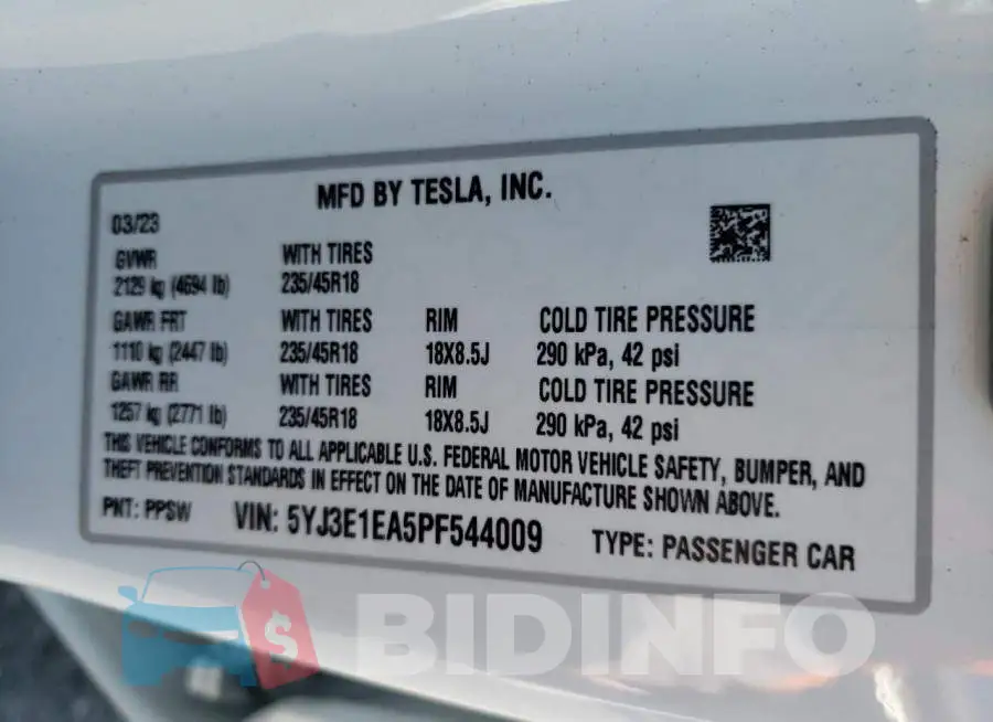 5YJ3E1EA5PF544009 Photo# 12